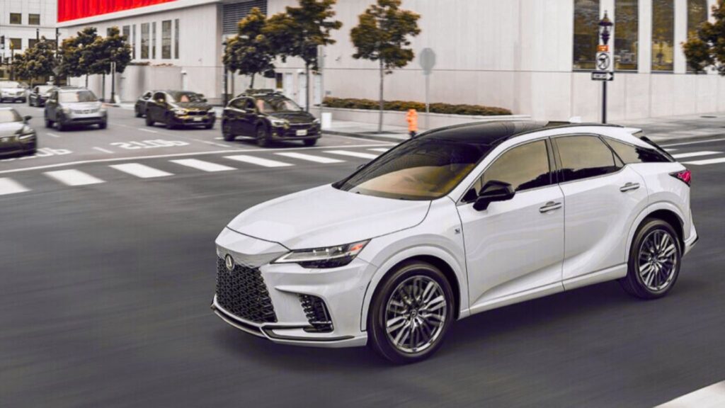 Side view of 2024 Lexus RX 350 luxury SUV on city road