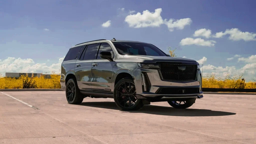Side profile of Cadillac Escalade elegant and powerful SUV