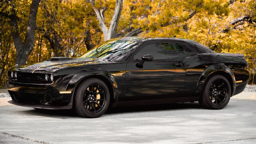 Side profile of 2023 Dodge Challenger classic American muscle car