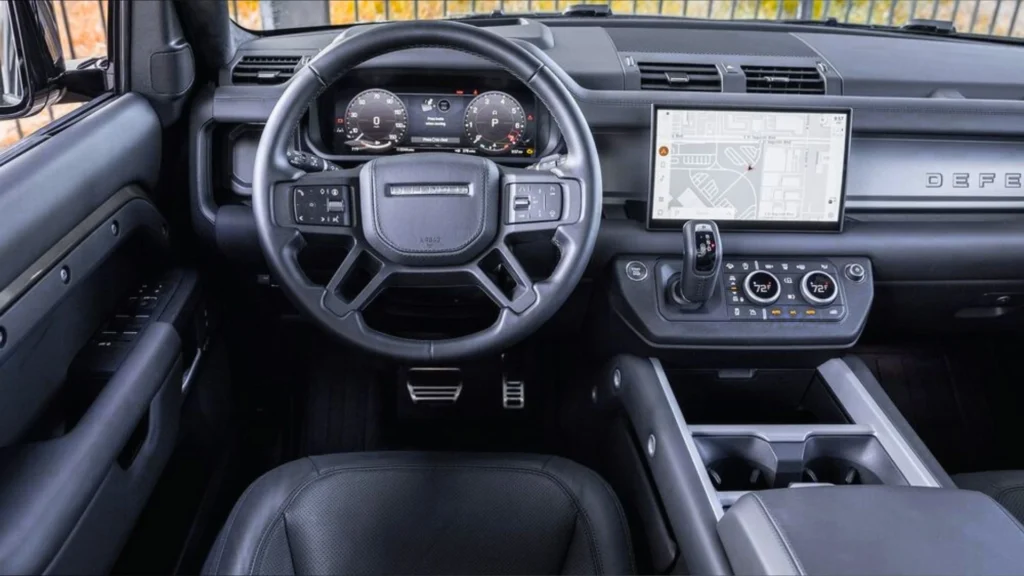 Interior cabin of 2024 Land Rover Defender featuring and tech