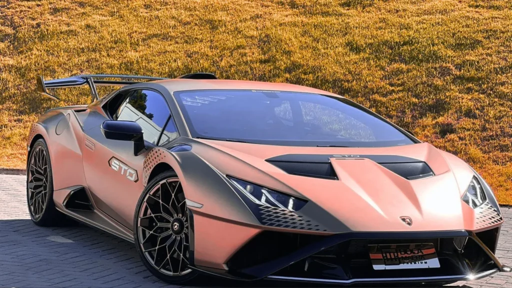 Front view of Lamborghini Huracan STO with aggressive aerodynamics