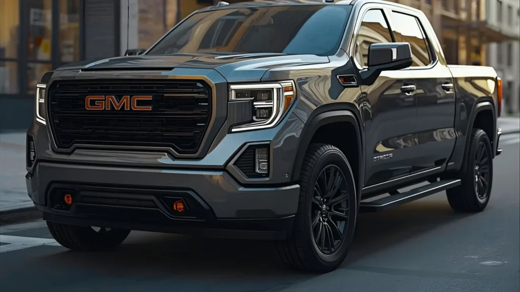 Front view of 2024 GMC Sierra with bold grille and LED headlights