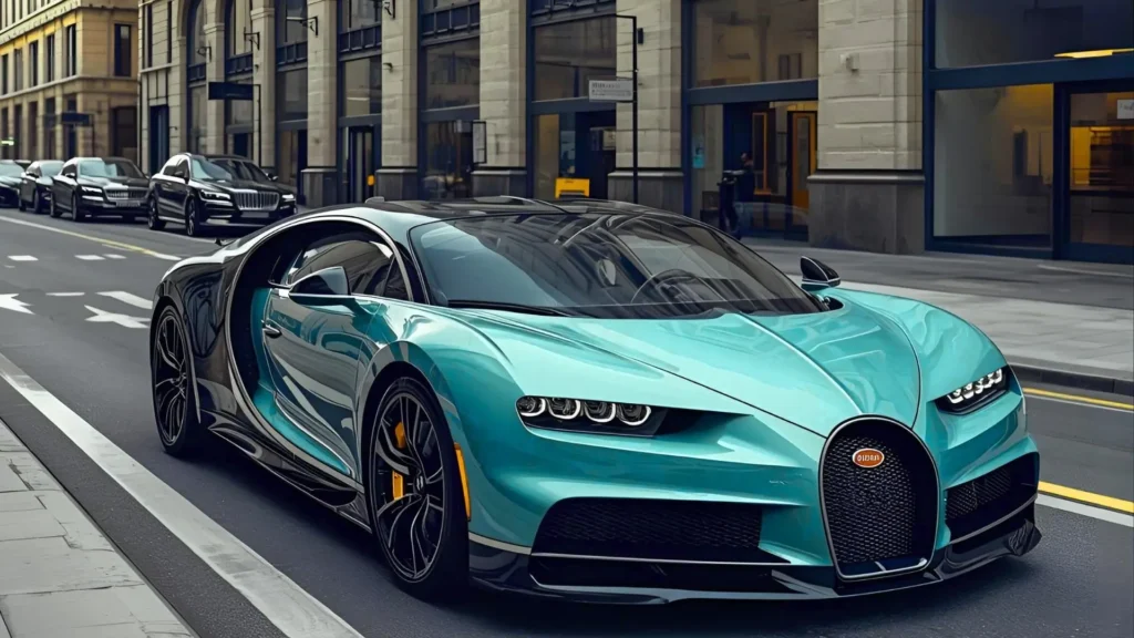 Front view of Bugatti Chiron showcasing iconic horseshoe grille