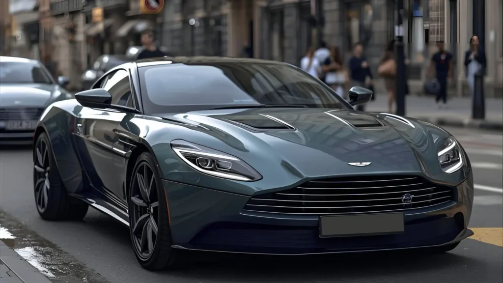 Front view of Aston Martin DB12 with signature grille and headlights