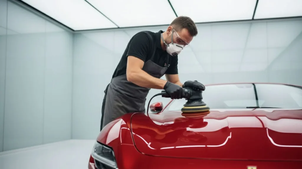 Professional car detailing paint correction process
