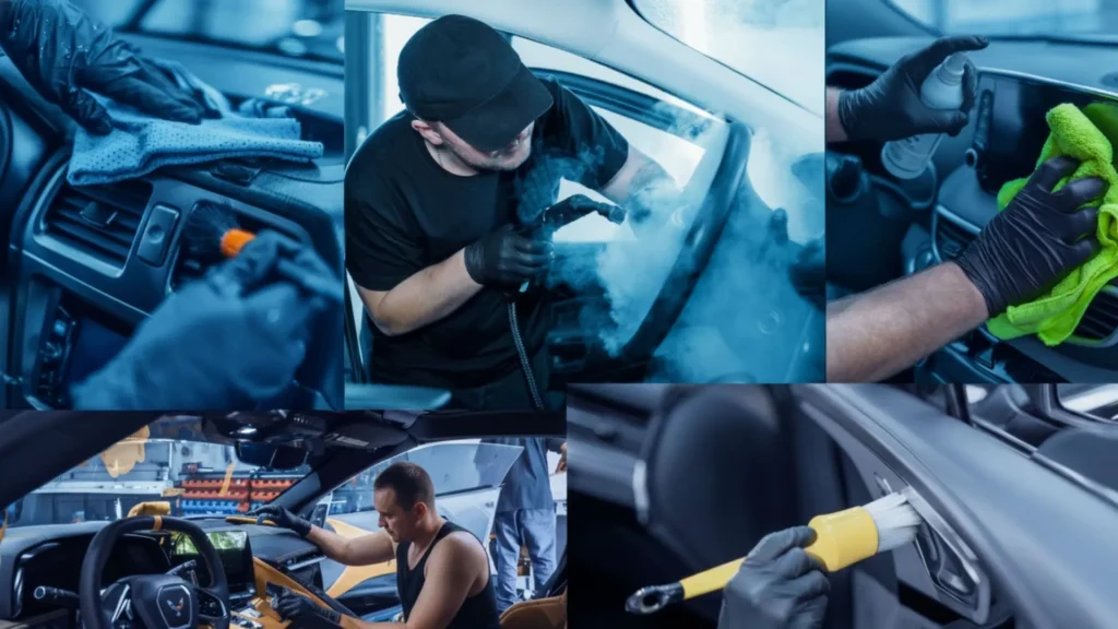 Interior car detailing steam cleaning service

